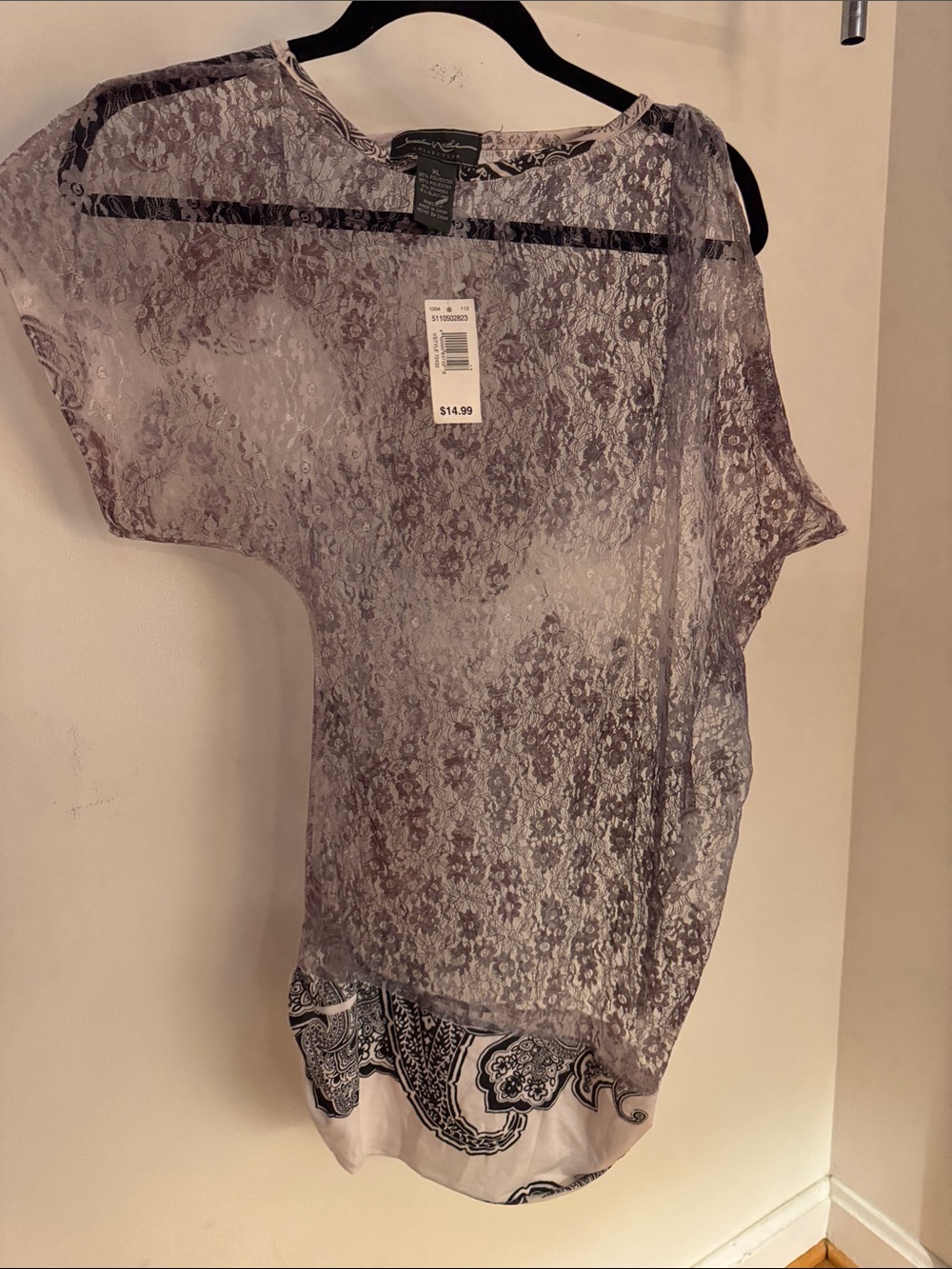 NWT Jamie Nicole Collection Sheer Lace-Print Tunic in Lavender